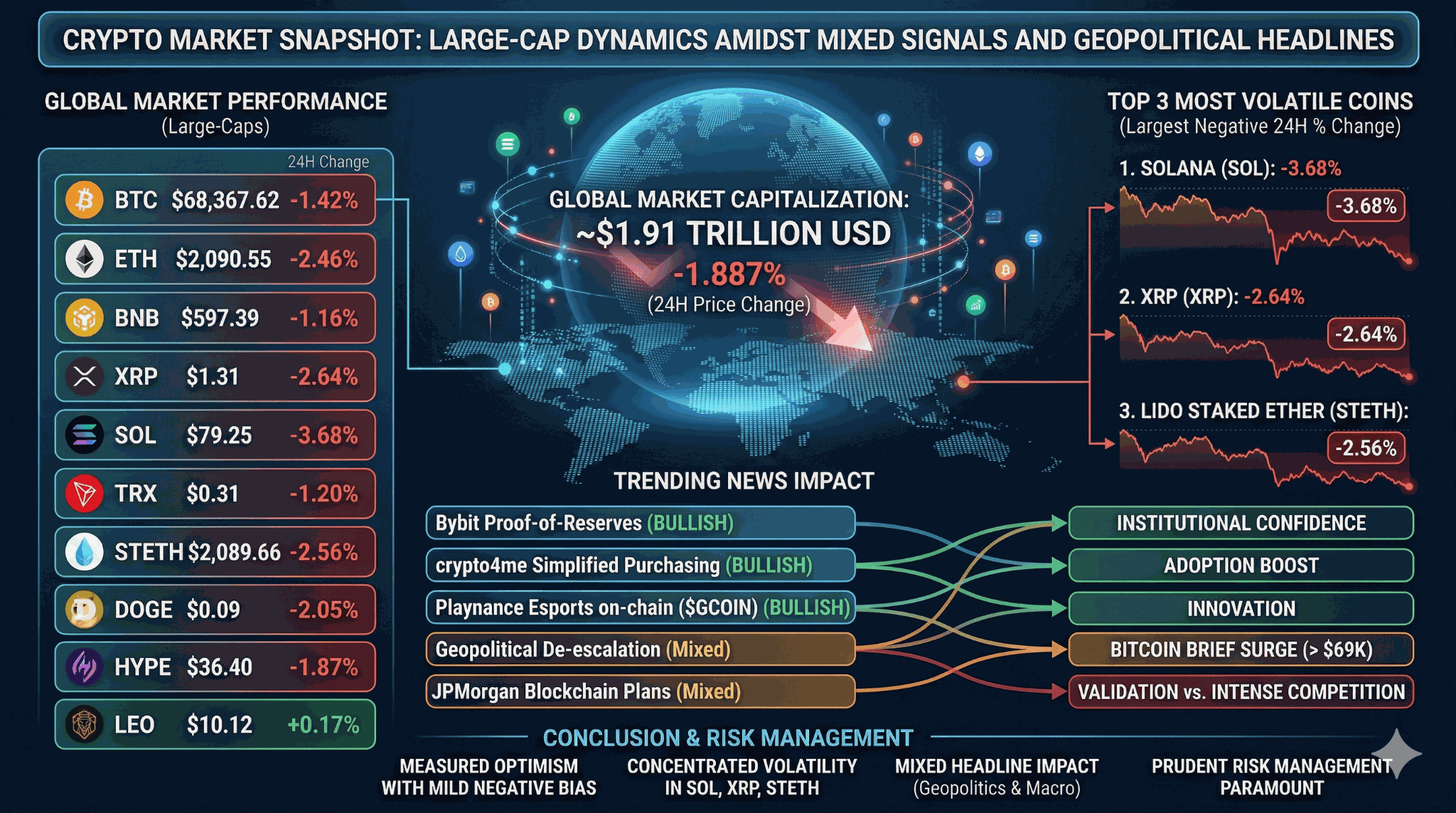Crypto Market Snapshot: Large-Cap Dynamics Amidst Mixed Signals and Geopolitical Headlines