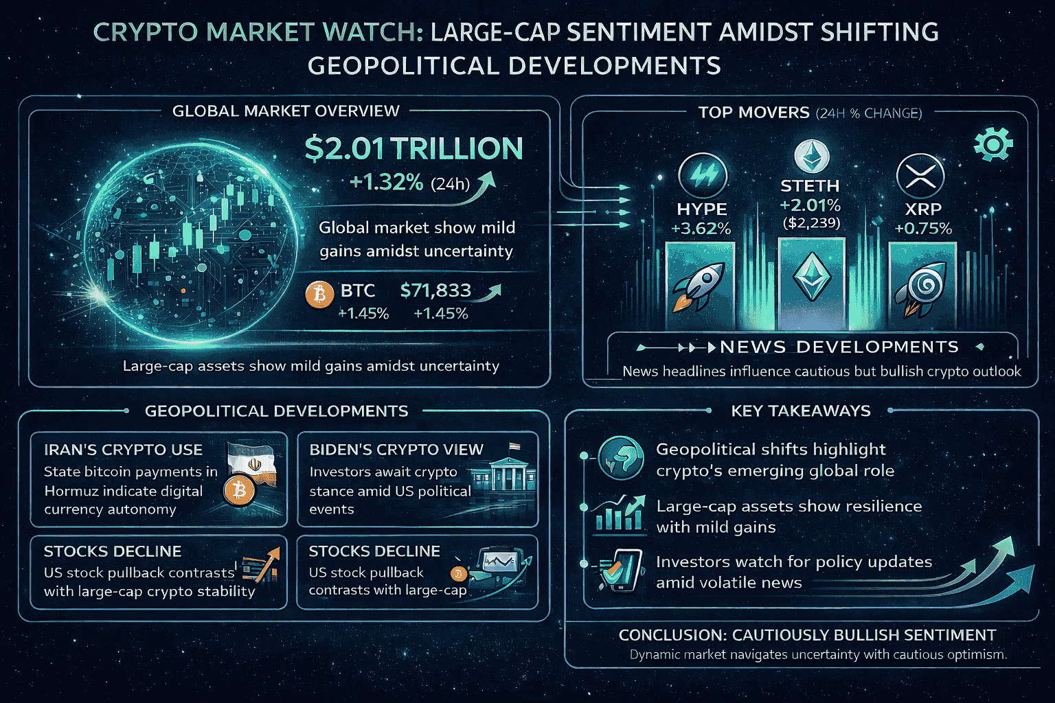 Crypto Market Reacts to Geopolitical Shifts and Uneven Large-Cap Movements