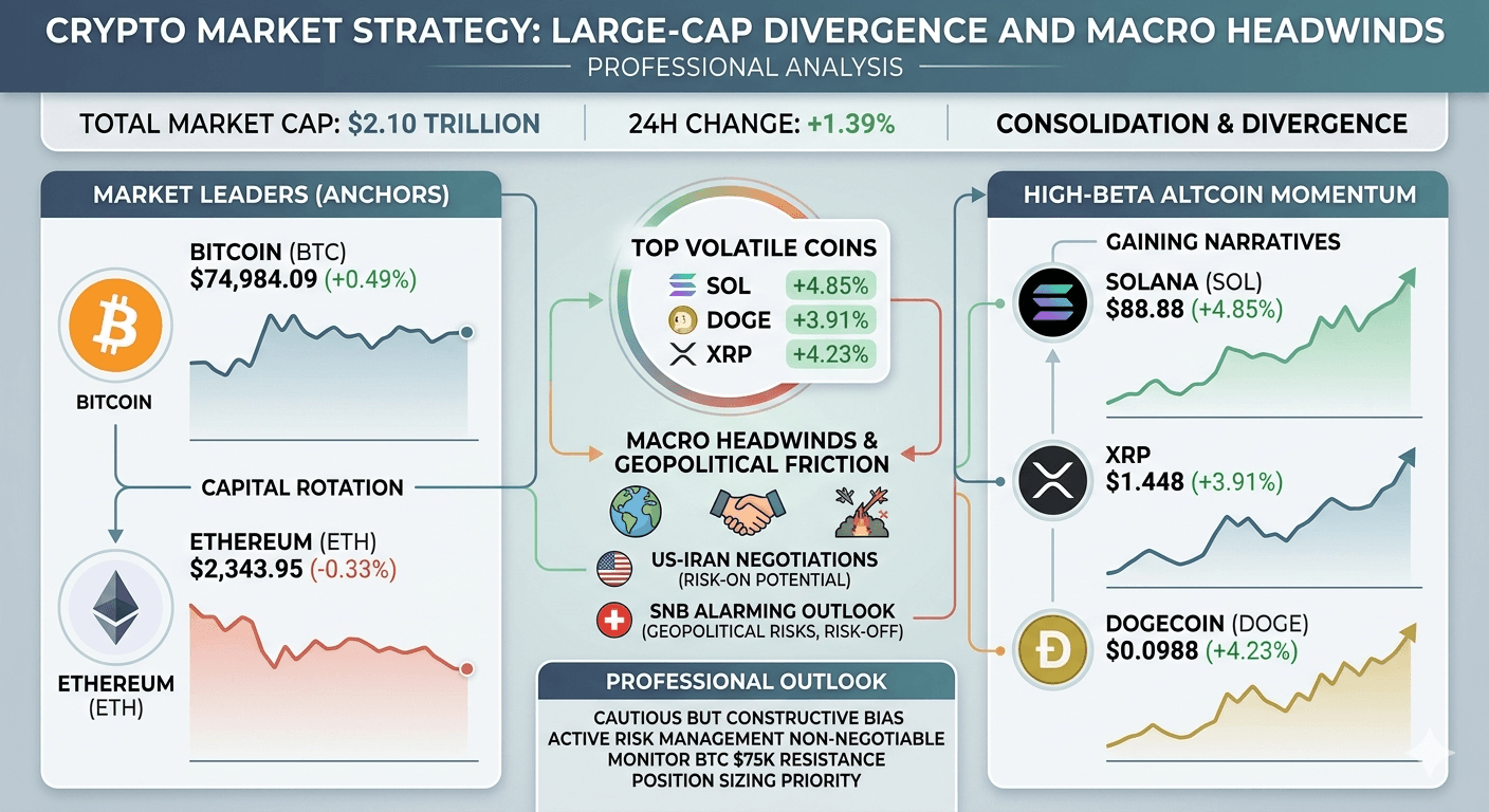 Market Snapshot: Large-Cap Crypto Navigates Uneven Moves and Geopolitical Headwinds