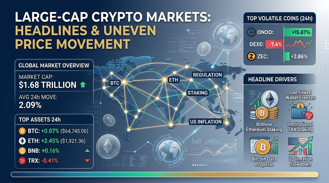 Large-Cap Crypto Markets React to Mix of Headline-Driven Catalysts and Uneven Price Movement