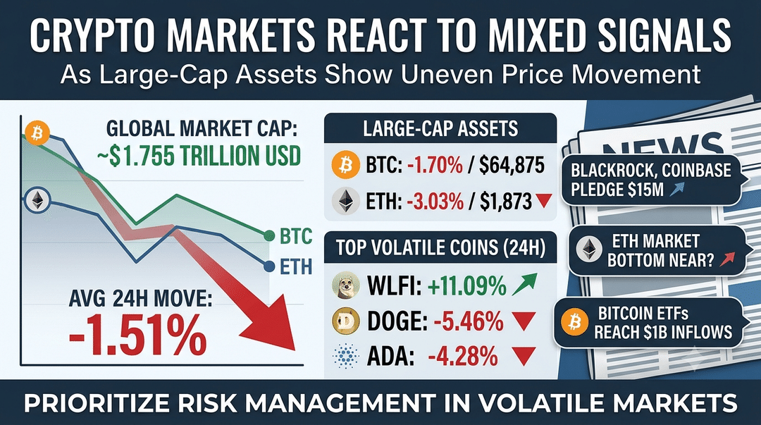 Crypto Markets React to Mixed Signals as Large-Cap Assets Show Uneven Price Movement