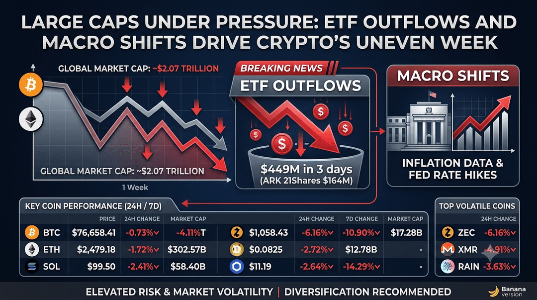 Large Caps Under Pressure: ETF Outflows and Macro Shifts Drive Crypto's Uneven Week